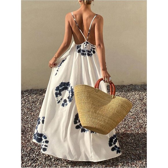 Women's Boho Floral Print Maxi Dress Sleeveless Backless Tie Front Summer - Picture 2 of 5